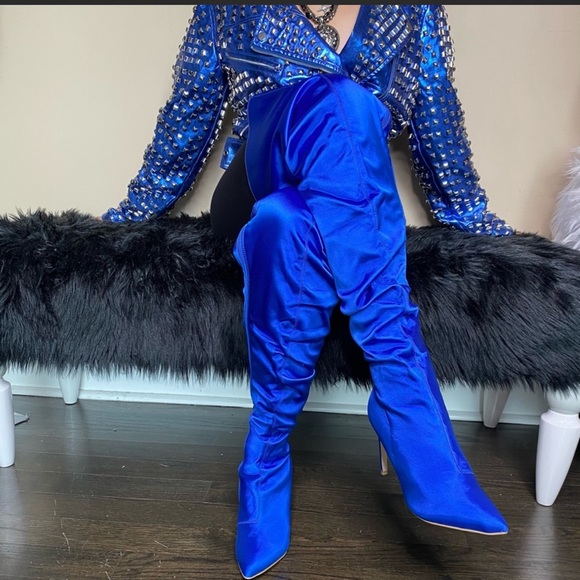 Royal Blue Studded Leather Jacket - Picture 15 of 15